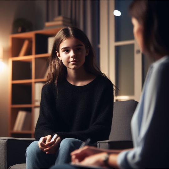 Девочка в кабинете на приеме психолога